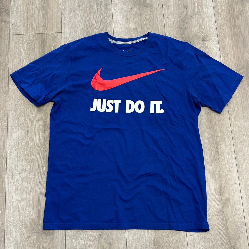 Nike Just Do It Swoosh Logo Blue Tee T Shirt Size Large L B22